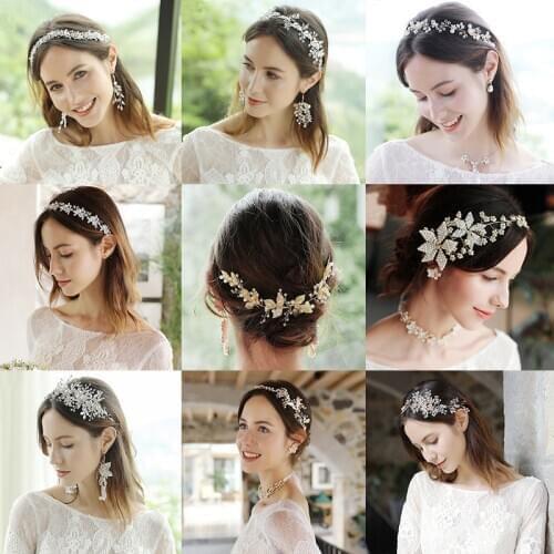 Fashion Silver Color Gold Headbands Women Flower Hairbands Pearls Crystal Wedding Hair Jewelry Handmade Bridal Hair Accessories
