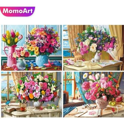 MomoArt 5D DIY Diamond Painting Rose Rhinestone Picture Diamond Embroidery Peony Flower Mosaic Art Home Decorations