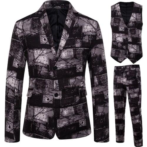 2019 Men Latest National Style Coat Pant Designs Suit Men Brand New Luxury 3 Piece Fashion Print Dress Suits Wedding Groom Sets