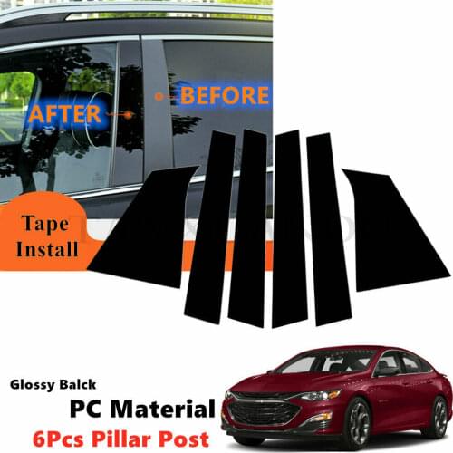 PC 6Pcs Set Fit For CHEVY Chevrolet Malibu 2013-2015 XL 2016-2021 Side Window Door Pillar Trim Posts Piano Cover Gloss Black