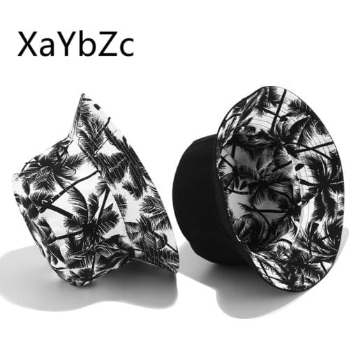 2021 New Unisex Fashion Summer Reversible Black White Coconut Tree Printed Fisherman Caps Bucket Hats Gorro Pescador Men Women