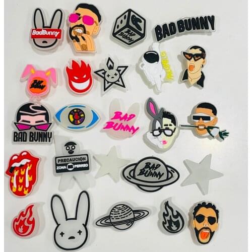 Single Sale Luminous Bad Bunny Rabbit Cartoon PVC Shoe Charms Noctilucent Star Glowing On Night Shoes Accessories DIY Croc Jibz