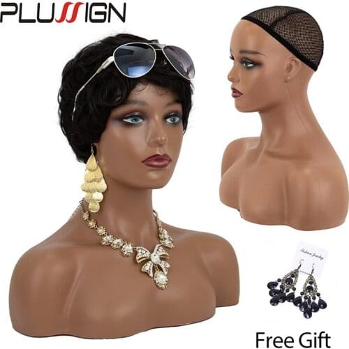 Plussign 1Piece Realistic Half Body Double Shoulder Pvc Training Mannequin Heads For Display Wigs Hat Jewelry 3 Colors Available