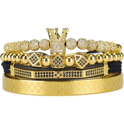 Luxury beads Crown Men Bracelet pyramid tube charms Stainless steel square bangle CZ beads bracelets & bangles for Men Jewelry