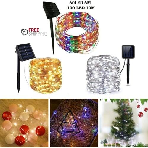 6/10m Christmas Solar String Light 100 LED Copper Wire Fairy String Home Xmas Tree Garland Decor Outdoor Garden Party Decoation