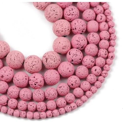 Pink Volcanic Rock Stone Beads Natural Lava Hematite Round Spacer Loose Beads For Jewelry Making DIY Bracelet 15'' 4/6/8/10/12MM