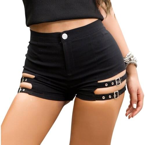 Sexy Buckle Hollow Out Shorts Women High Waist Bodycon Stretch Shorts Fashion Streetwear Club Skinny Sport Shorts