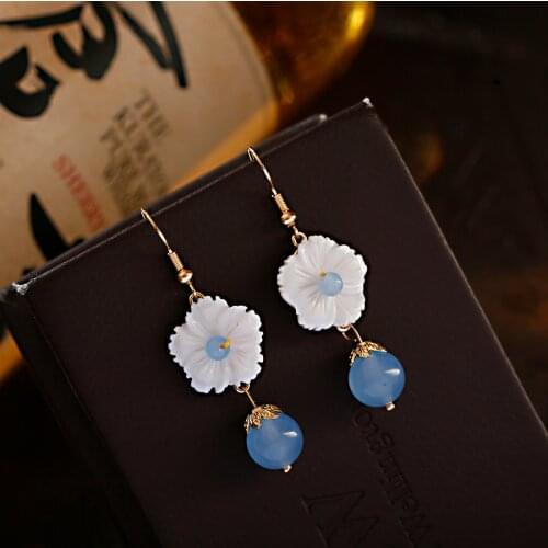 Shell Flower Hanfu Earrings For Women Drop Retro Earring Chinese Style Ancient Stud Ear Rings Personality Jewelry Gift Birthday