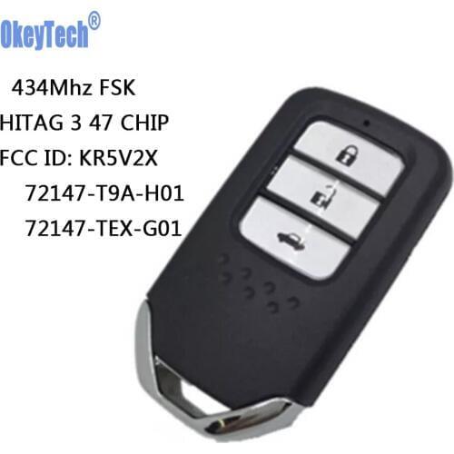 OkeyTech Smart Card Remote Car Key 434Mhz With NCF2951X HITAG 3 47 CHIP KR5V2X 2 Buttons For Honda City Jazz Civic Grace 2015