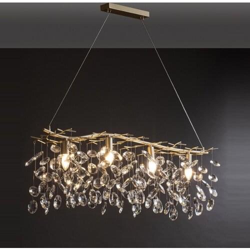 Dining Room Copper Branch Led Pendant Lights E14 Gold Modern K9 Crystal Hanging Lamp Dining Table Suspend Lamp Indoor Lighting