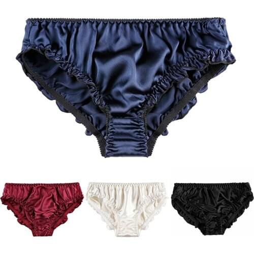Sexy 100% Real Natural Silk Women Panties Large Size Seamless Ruffles Brief Female High Quality Breathable Comfortable Underwear
