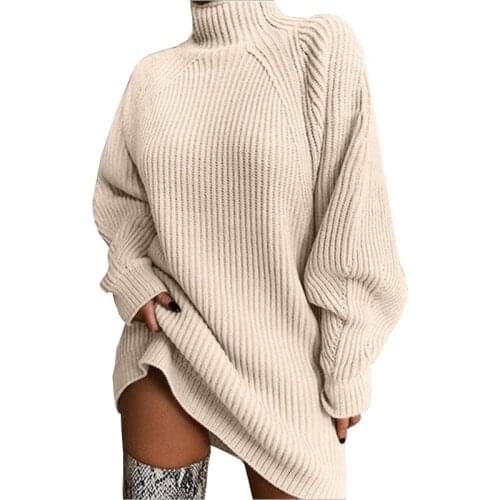 Turtleneck Knitted Sweater Women Long Sleeve Half-Collar Dress Plus Size Winter Clothes Casual Oversized Jumper
