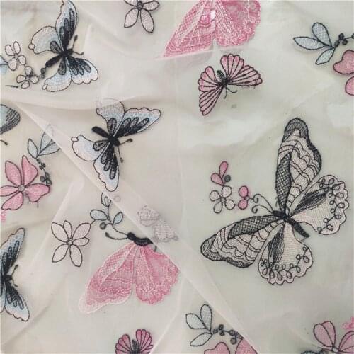 Plane Embroidered Butterfly Mesh Net Yarn Lace Fabric DIY Children Dress Sewing Cloth Craft V2961