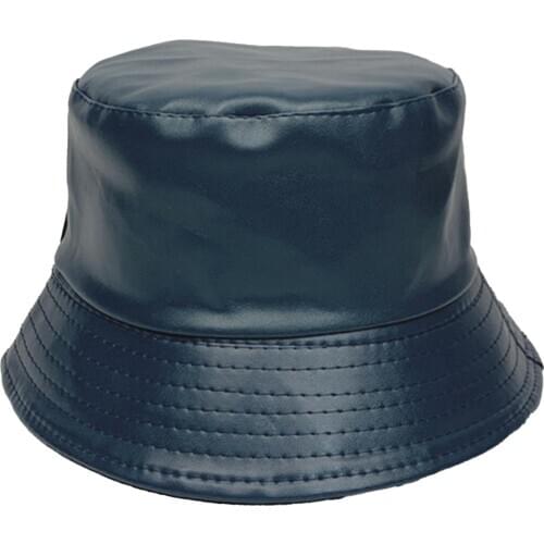 Women Winter Faux Leather Solid Colored Sun Protection Bucket Hat Fisherman Cap Hiking Climbing Hunting Fishing Caps