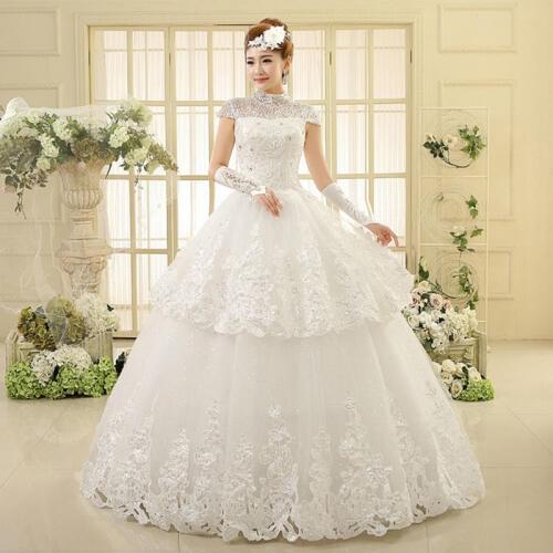 Lace Cap Sleeves Sequined Beads Vestido De Novia High-Neck floor length Lace Wedding Dress Ball Gown Robe De Mariage