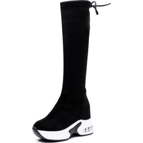 Winter plus velvet Korean thick-soled womens shoes were thin and elastic wild slope with womens boots snow boots black boots