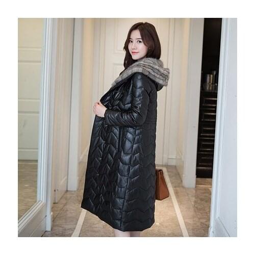 Winter Womens Sheepskin Genuine Jacket Duck Down Long Water Mink Hair Ladies' Leather Coat Plus Size LX928