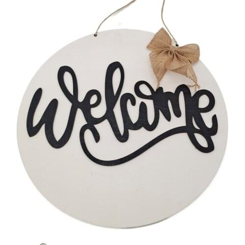 30CM Wooden Seasonal Interchangeable Welcome to Our Home Round Wood Hanging Door Sign for Front Door Decor
