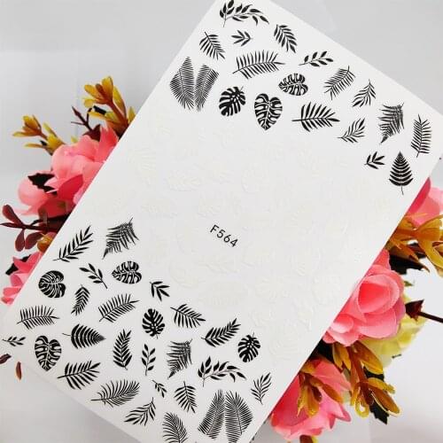 3D Nail Sticker Foil Self Adhesive Design Various Black and White Leaf Sliders Nail Art Decoraciones Manicure Accesorios Tips