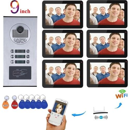 9 inch Wired Wifi Apartments Video Door Phone Intercom System RFID Keyfobs HD 1000TVL Camera with 3/4/5/6/12 Apartment/Family