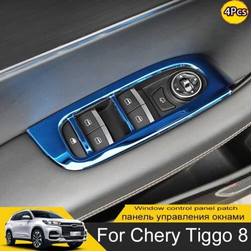 For Chery Tiggo 8 2019 2020 Accessories Car Window Switch Cover Control Panel Trim Film Interior Decoration Stainless Steel 4Pcs