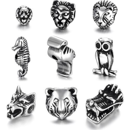 4Pcs Stainless Steel Animal Wolf Viking Warrior Helmet Beads 2mm Hole Charms for Beaded Bracelet Accessories DIY Jewelry Making
