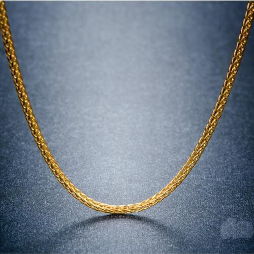 Solid AU750 Gold Necklace Chain Mens Wheat Chain Necklace