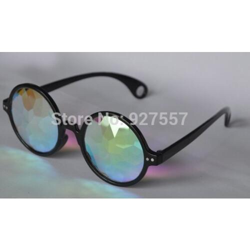 Black frame with gold prism refraction rave glass lens