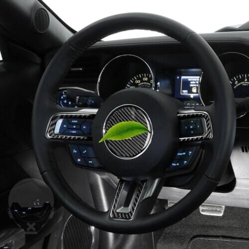 4Pcs/Set Car Carbon Fiber Steering Wheel Button Frame Decorative Stickers Decals for Ford Mustang 2015 2016 2017 2018 2019 2020