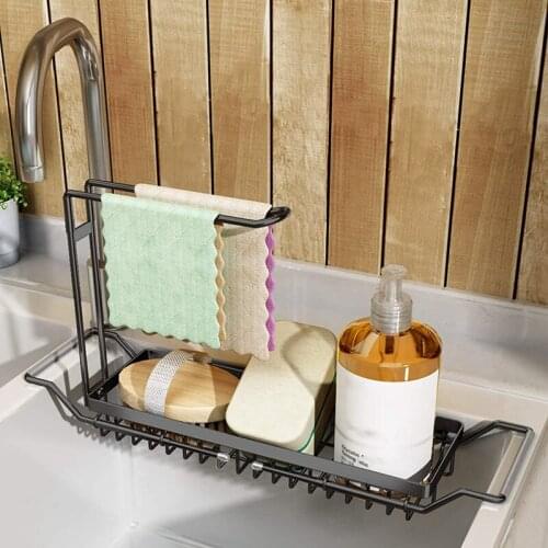 Kitchen Sink Caddy Sponge Holder for Kitchen Sink Dish Sponge Brush Organizer Rack Expandable Rust Proof
