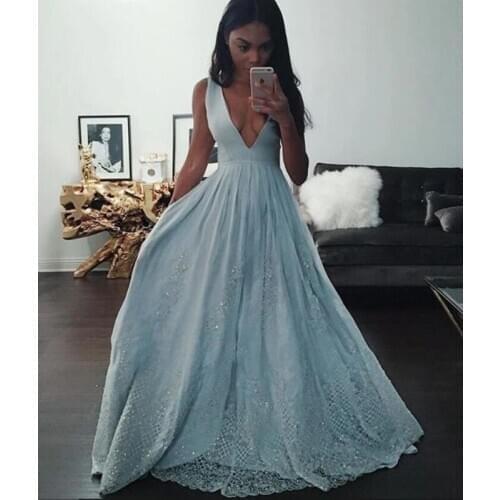 Fashion Sexy Deep V Neck Prom Gown A-line Long Evening Party Dress for Special Occasions Custom Made