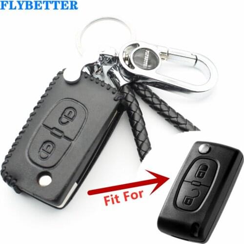 FLYBETTER Genuine Leather Flip Remote Key Case Cover For Peugeot 208/207/3008/308/306/508/408/407/307 Car Styling (B) L1604