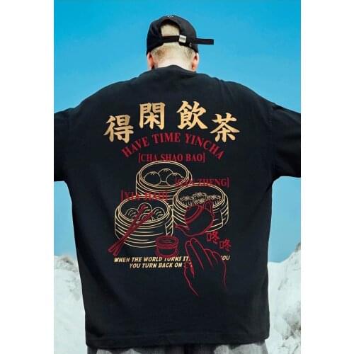 Oversize Short Sleeve T-shirt Mens Trendy Ins National Fashion Trendy plus Size Mens Half Sleeve Summer Couple Wear Top