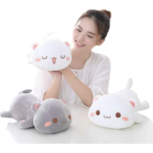 Kawaii lying Cat plush toy stuffed Cat Doll lovely Cartoon Animals White Grey Cat Pillow Xmas Birthday gift sofa decor Cushion