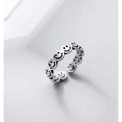Simple Design Multi Happy Smile Face Open Rings Women Girls Creative Circle Cute Ring Party Hollow Adjustable Punk Jewelry A908