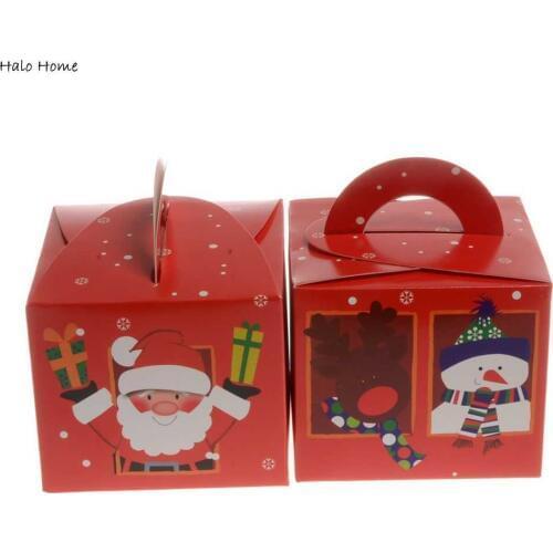 High Quality Candy Gift Cake Box Santa Claus Promotions Elk Party Snowman Paper Biscuit Box 5 Pcs Decoration Red 9x9x11cm