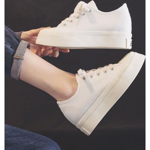 2021 Summer New Style Thick-soled Inner-increasing 7.0cm Canvas Shoes Female Big Toe Shoes Trifle All-match Trendy Cloth Shoes