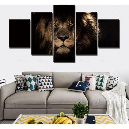 Modular Hd Prints Lion Pictures Animals Paintings Home Decoration Canvas 5 Pieces Poster Wall Artwork For Living Room Framework