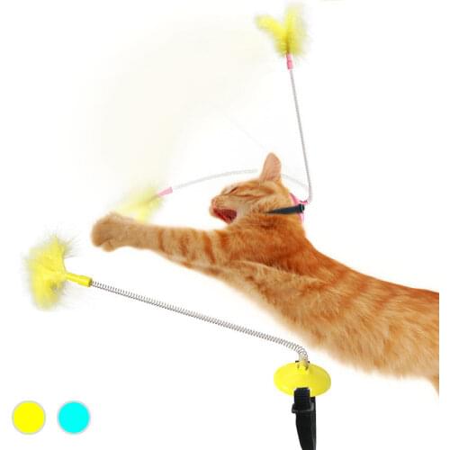 Plush Cat Accessories with Feather Automatic Interactive Cat Self-Hey Toys for Kitten Spring Funny Cat Stick Pet Chewing Toys
