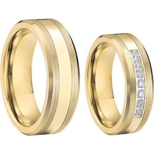 Custom 18k gold plated couple wedding rings for men and women Love Alliance marriage ring band stainless steel jewelry