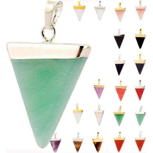 Natural Crystal Stone Triangle Pendant Copper Alloy Hanging Head For Jewelry Making DIY Necklace Bracelet Jewelry Accessories