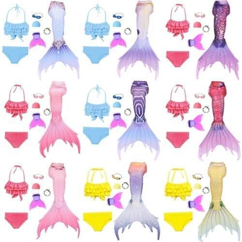 Mermaid Swimming Tails for Kids Girls Summer Beach Wear Swimsuits Little Mermaid Fancy Mermaid Tails with Fins Monofin Flipper