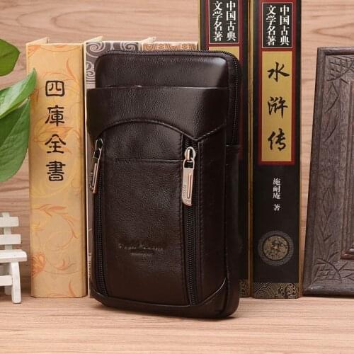Genuine Leather Belt Hip Shoulder Bags Fanny Pack Purse Hook Bum Casual Men Natural Skin Cell Phone Case Cigarette Waist Bag