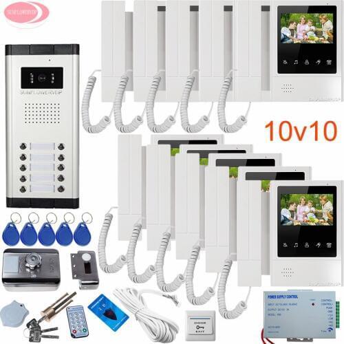 10 Units 4.3'' Intercom Video Intercoms Rfid Unlock Electronic Lock Doorbell Security Camera Intercom System Video Intercom Kit