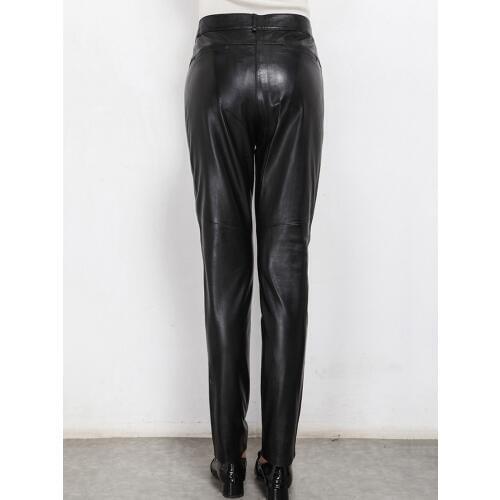 2020 Autumn Winter Women Genuine Trousers Ladies Slim Sheepskin Real Leather Pencil Black Sexy High Waist Pants