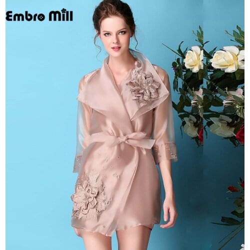 Womens Hollow Out + Embroidered Organza Spring And Summer New Three Quarter Sleeve Vintage Elegant Dress S-4XL