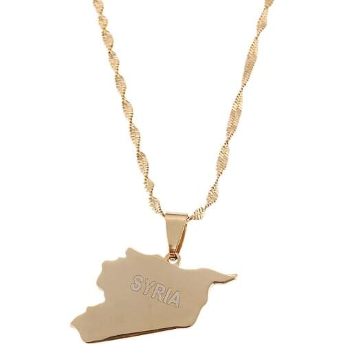 Stainless Steel Fashion Syria Map Pendant Necklaces Gold Color Syrians Map Chain Jewelry