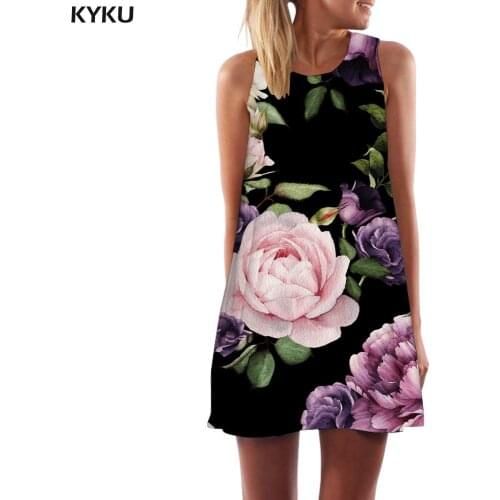 KYKU Flower Dress Women Painting Party Art Vestido Sexy Peony Flower Beach Womens Clothing Tassel Gothic Large Sizes