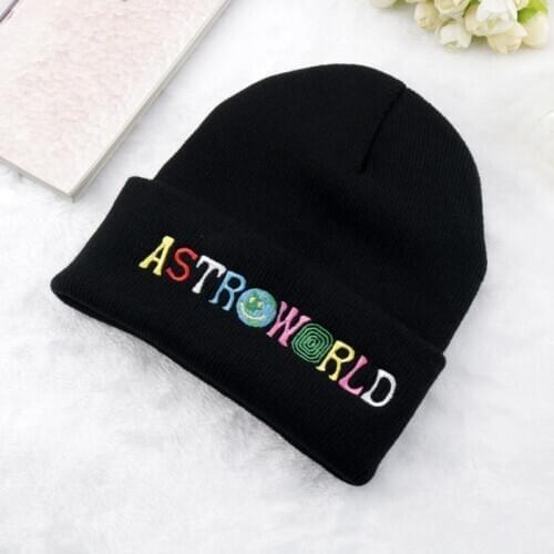 Winter Cap Hip Hop ASTROWORLD Pattern Embroidery Cap Beanie Knitted Letter Simple Design Hat Keep Warm Props