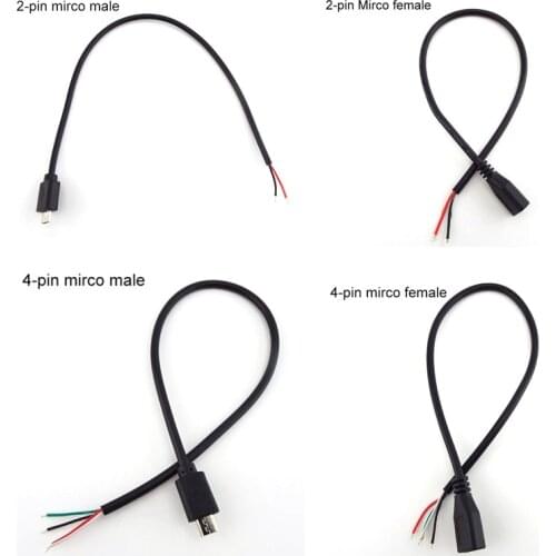 1pcs/5pcs Micro USB 2.0 A Female Jack Android Interface 4 Pin 2 Pin Male Female Power Data Charge Cable Cord Connector 30CM